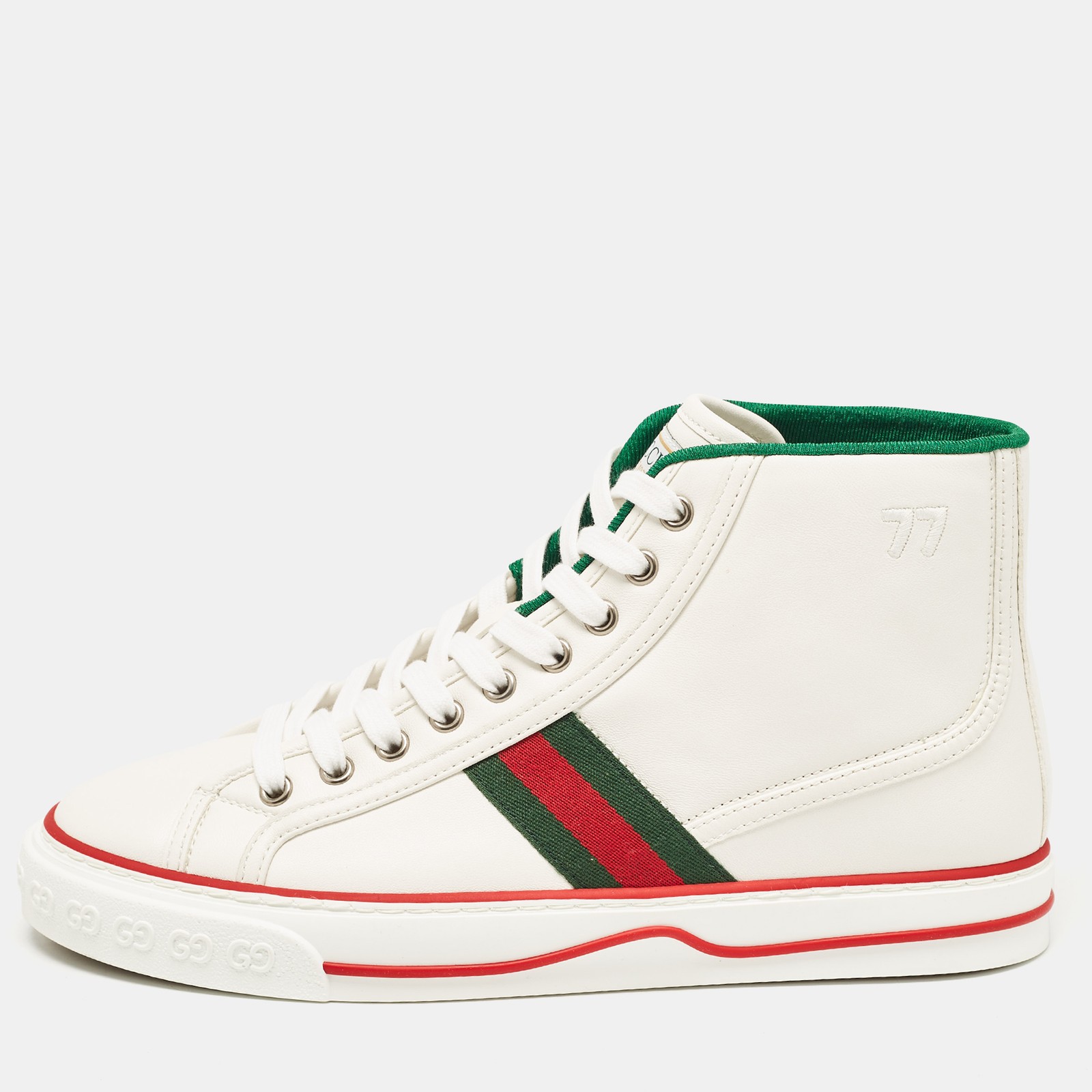 Gucci 1977 White Leather High Top Tennis Sneakers Size 40.5