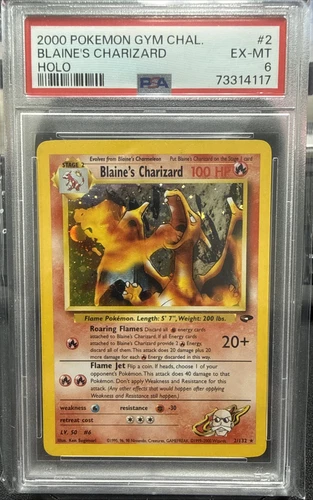 2000 POKEMON GYM CHALLENGE HOLO #2 BLAINE'S CHARIZARD PSA 6