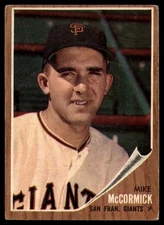 1962 Topps #107 Mike McCormick Very Good Giants           ID:179844