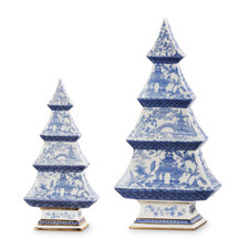 Blue Chinoiserie Trees 9" and 12.5" Set of 2