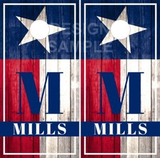 Texas Flag Wood Name Cornhole Wrap Bag Toss Skin Decal Sticker