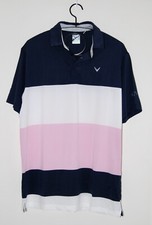NWT Callaway Men's Navy Blue Pink Blocked Opti-Dri Wicking SS Golf Polo sz L