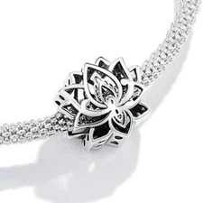 💜 STERLING SILVER 925 LOTUS FLOWER BEAD CHARM & GIFT BOX A2303