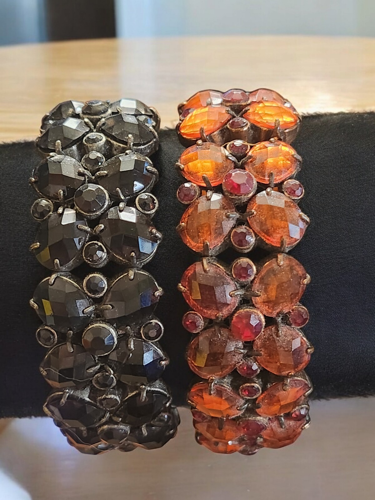 Vintage Stretch Statement Bracelets Set Black & A… - image 8