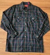 VTG 70s Sear's Mens Store Wool Flannel Button Up Longsleeve Shirt Sz L Tartan