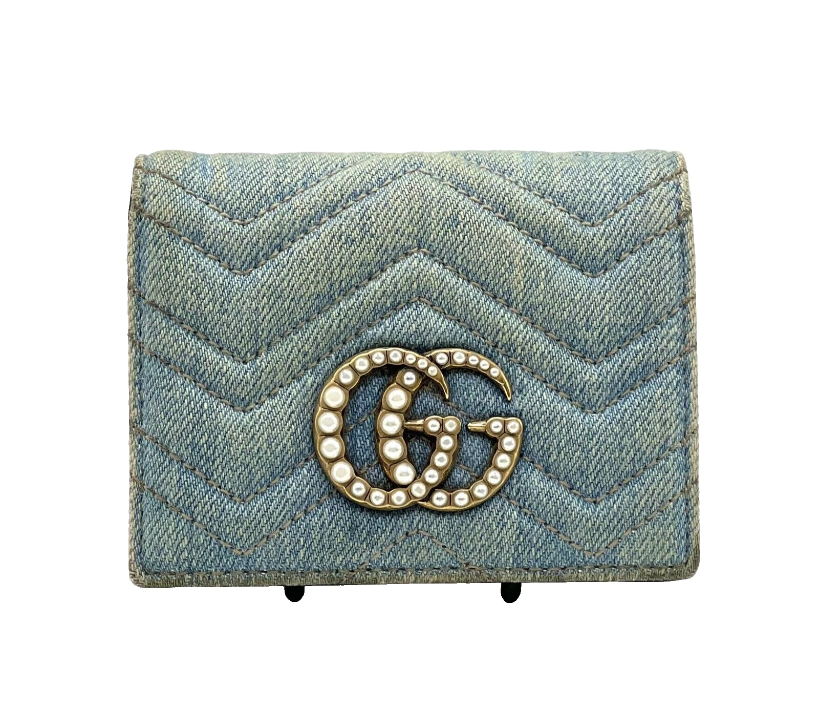 Portefeuille double pli GUCCI GG Marmont cuir denim authentique #558