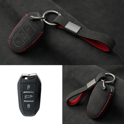 Full Suede Covered Key Fob Remote Protector Holder Cover Case For Peugeot 3008 - Picture 3 of 7