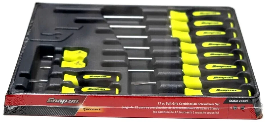 SNAP ON TOOLS USA SGDX120BHV 12pc HI-VIZ YELLOW Soft Grip Combo Screwdriver Set+ - Image 3 of 4