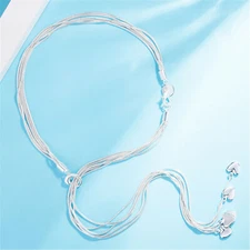 Multi Strand Necklace With Hearts Sterling Silver