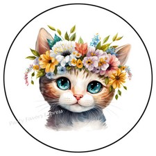 CAT KITTEN WITH FLOWER CROWN ENVELOPE SEALS LABELS PARTY FAVORS STICKERS