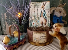 PRIMITIVE SHABBY VINTAGE FOLK STYLE EASTER RABBIT BUNNY BED AND BREAKFAST SIGN