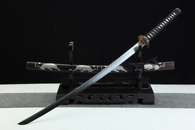 Tri color copper Japanese katana samurai sword with refined patterned steel