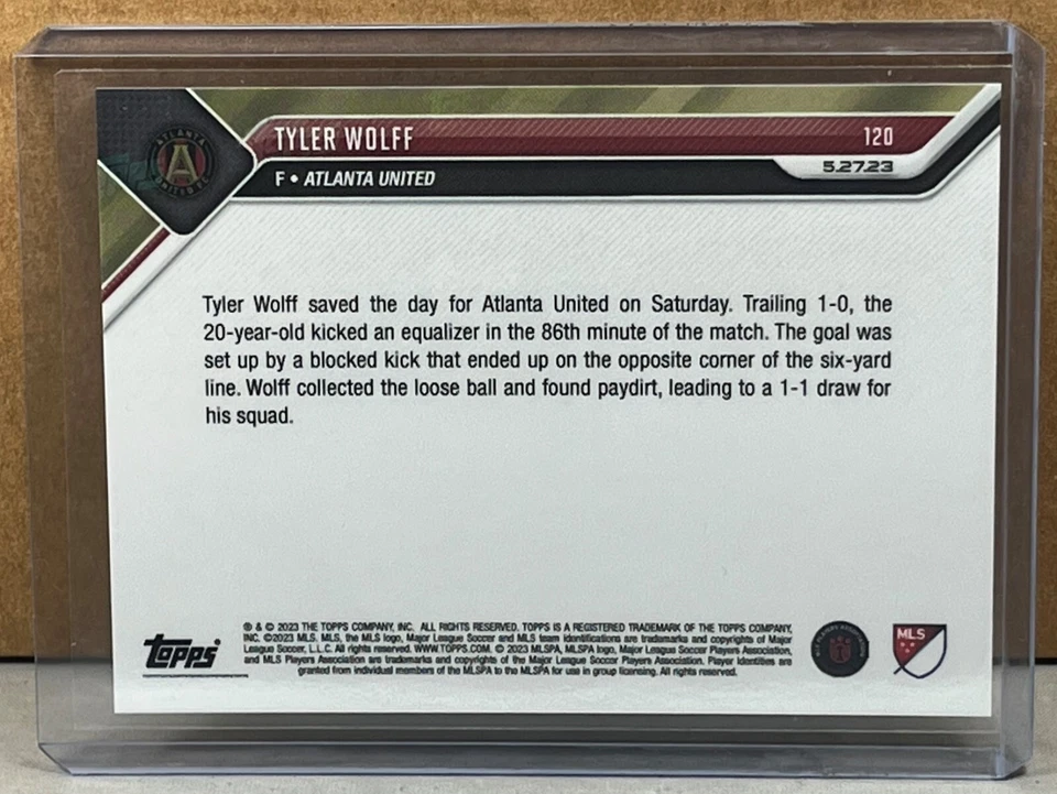 2023 TOPPS NOW MLS #120 TYLER WOLFF ATLANTA UNITED Call-Up Orange Parallel 2/5 - Image 3 of 3
