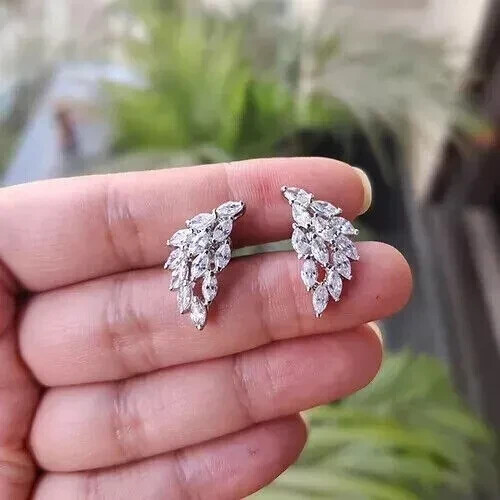 2Ct Marquise Cut Lab Diamond Cluster Stud Earrings in 14K White Gold-image