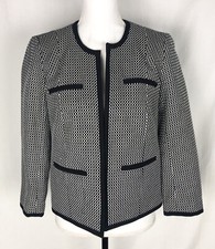 Talbots Wool Houndstooth Open Front Checked Tweed Blazer Jacket Size 2