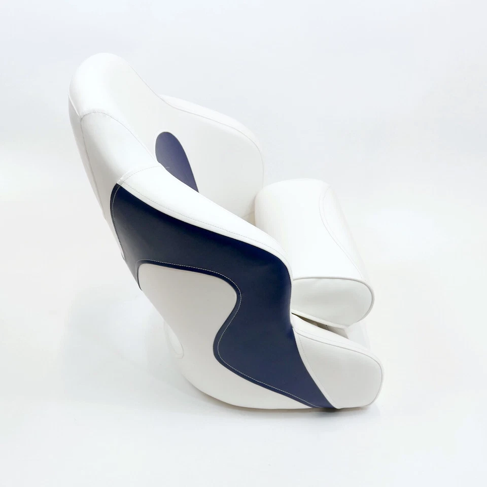 Premium Captain's Flip-Up Bolster Boat Seat, White/Blue Style. Boat Marine Yacht - Image 3 of 4