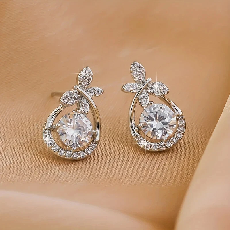 Conjunto de brinco feminino colar folheado a ouro branco 14K testador redondo passe moissanita - Imagem 3 de 4