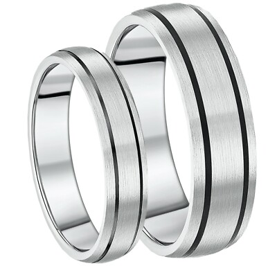 His & Hers 5&7 mm Titan schwarz emailliert Eheringe massiv Titan 