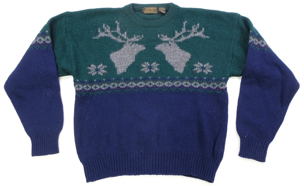 Rare VTG EDDIE BAUER Reindeer Snowflake Shetland Wool Sweater 90s