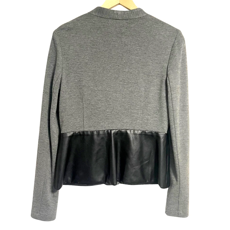 Chaqueta Blazer Bailey 44 Tejida Mujer Talla M Gris Imitación Cuero Borde Carrera Foto 2 de 4