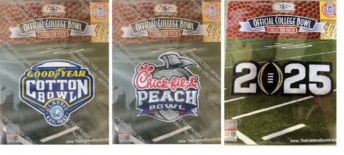 2025 CFP + PEACH COTTON BOWL THREE PATCH SET QUARTERFINAL SEMIFINAL CHAMPIONSHIP - Picture 1 of 4