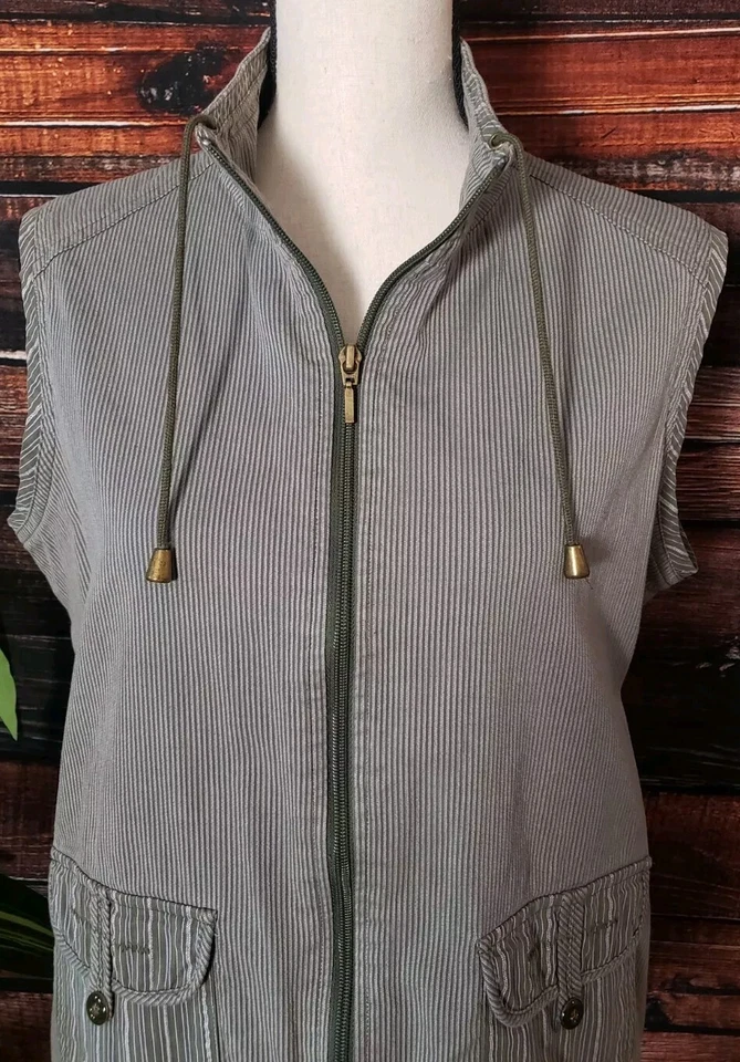 Allison Daley Vest Size 8 Womens Full Zip Olive Green Striped Pockets - Image 4 of 4