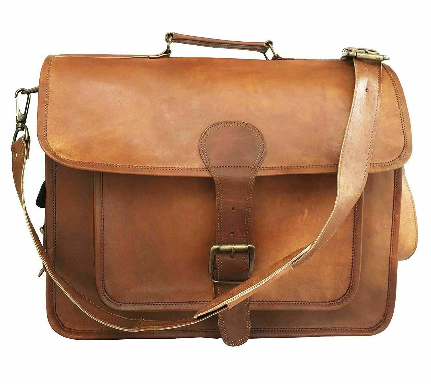 Vintage Leather Messenger Bag for Men - 16 Inch Laptop Satchel Shoulder Briefcase