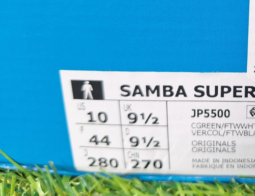 ADIDAS ORIGINALS SAMBA SUPER TRAINERS SIZE 9.5 GREEN SUEDE / WHITE TRIM - Picture 6 of 6