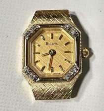 Vintage Bulova Women 92L78 Dress Watch Gold Tone Quartz Diamond Accent 16mm