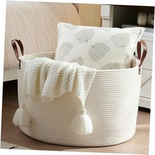  Extra Large Nursery Storage Basket, 22 x 22 x 14 inches - 100% Cotton White