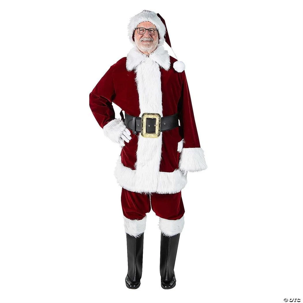 Disfraz De Papá Noel Para Adulto – Set De 7 Piezas Con Chaqueta, Pantalón, Gorro, Barba, Cinturón Y Bolso, Talla XXL