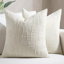 Cream White 20x20 Inch Set of 2 Throw Pillow Covers - Chenille Spring Farmhou...