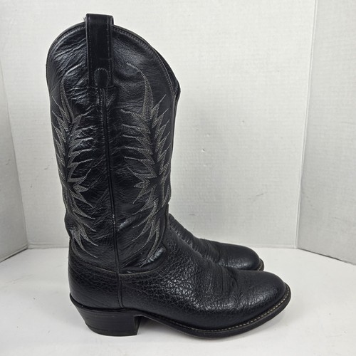 VTG 90s Dan Post Cowboy Boots Men's Size 8 D Black Cowhide Western Round Toe USA, Size 8, $60 - Photo 3