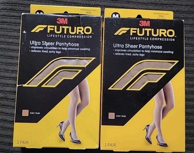 Lot Of 2 Futuro Mild Compression Ultra Sheer Pantyhose, Nude, Medium