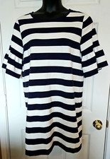 Ralph Lauren Womens XL Blue White Striped Cotton Blend Midi Shift Dress Nautical