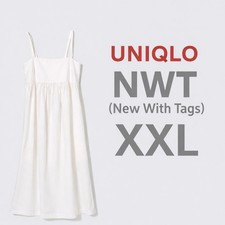 UNIQLO Linen Blend Midi Dress White XXL NWT Sleeveless Camisole A-Line Summer
