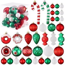 Christmas Tree Ornaments Set 56pcs Red and Green White Large Christmas Ball S...