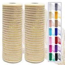 2 Pcs Ivory Deco Mesh Ribbon Rolls 10 Inch 10 Yards30 ft Decorative Mesh Fabr...
