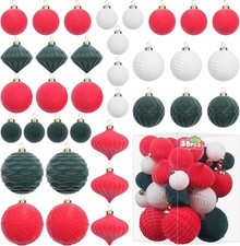 Velvet Christmas Ornaments Set, 35PCS Flocked Shatterproof Assorted Hanging Xmas