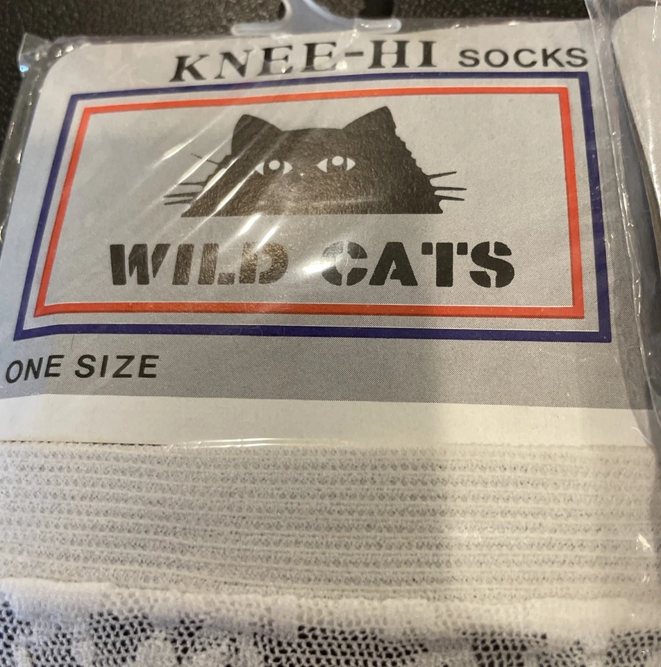 Calcetines altos hasta la rodilla Wild Cats talla única encaje blanco vintage NUEVO boda graduación 2 pares Foto 2 de 2