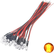 20Pcs 12 Volt 5Mm Yellow Blinking LED Lights Emitting Diodes Pre Wired 7.9 Inch
