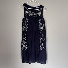 Sonoma Women’s Embroidered Floral Casual Short Dress Small Navy Sleeveless