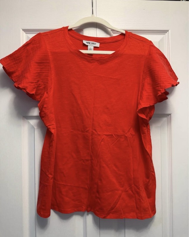 NWT size Small Nine West Bright Coral Dressy Shirt W Pretty Sleeves