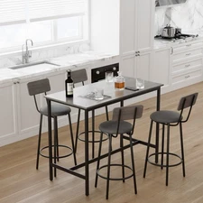 Bar Table Set w 4 Bar Stools PU Soft Seat w Backrest 47.24 x 23.62 x 35.43''