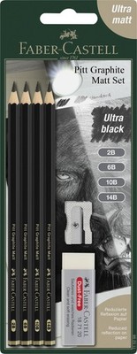 4 PCS Pitt Graphite Matte Pencil Set 2B 6B 10B 14B Sharpener Eraser Craft