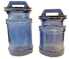 Set of 2 L.E. Smith Heavy Glass Cobalt Blue Milk Can Canister 11.5" & 9.5”