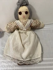 Vintage granny doll soft cloth hand made yarn hair w complete clothes outfit