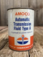 Vintage 1 Qt Amoco Automatic Transmission Fluid Type A Motor Oil Tin Can Empty