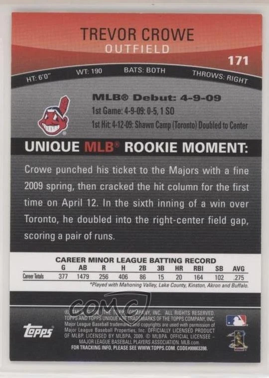 2009 Topps Unique Select /99 Trevor Crowe #171 Rookie RC - Image 2 of 2