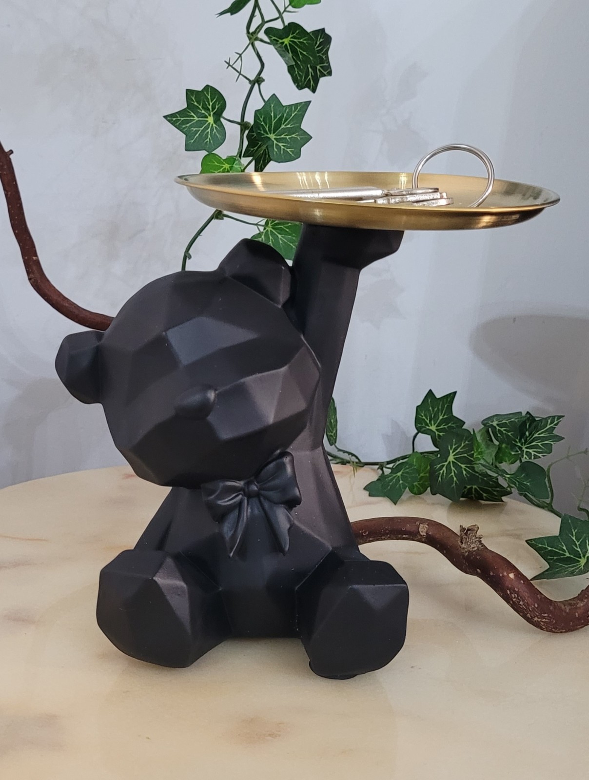 Sculpture ours déco noir et doré avec plateau cadeau idéal crémaillère
